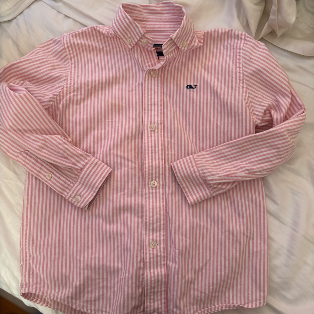 Vineyard Vines Pink and White Striped Whale Oxford Button Down Shirt